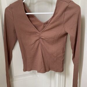 NWT PacSun Crop long sleeve light brown ribbed  cinched shirt